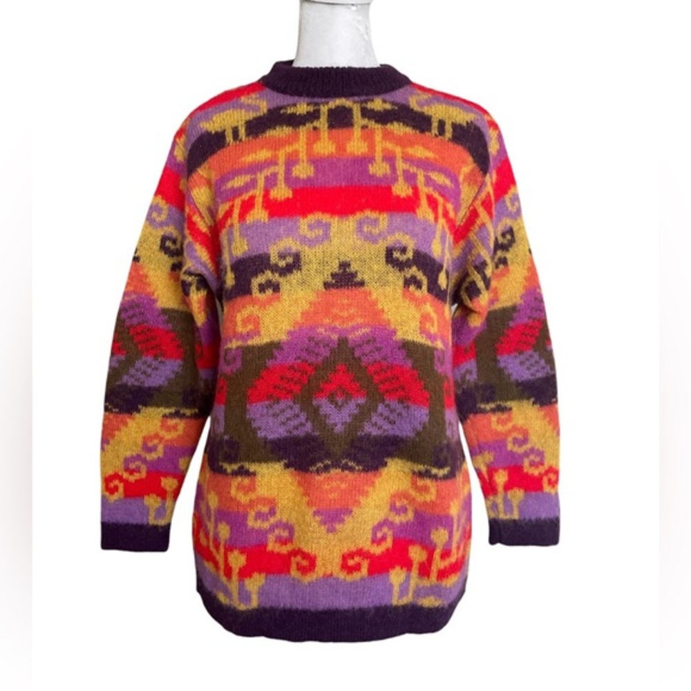 Vintage United Colors of Benetton Aztec Patterned Sweater Multicolor Size 46